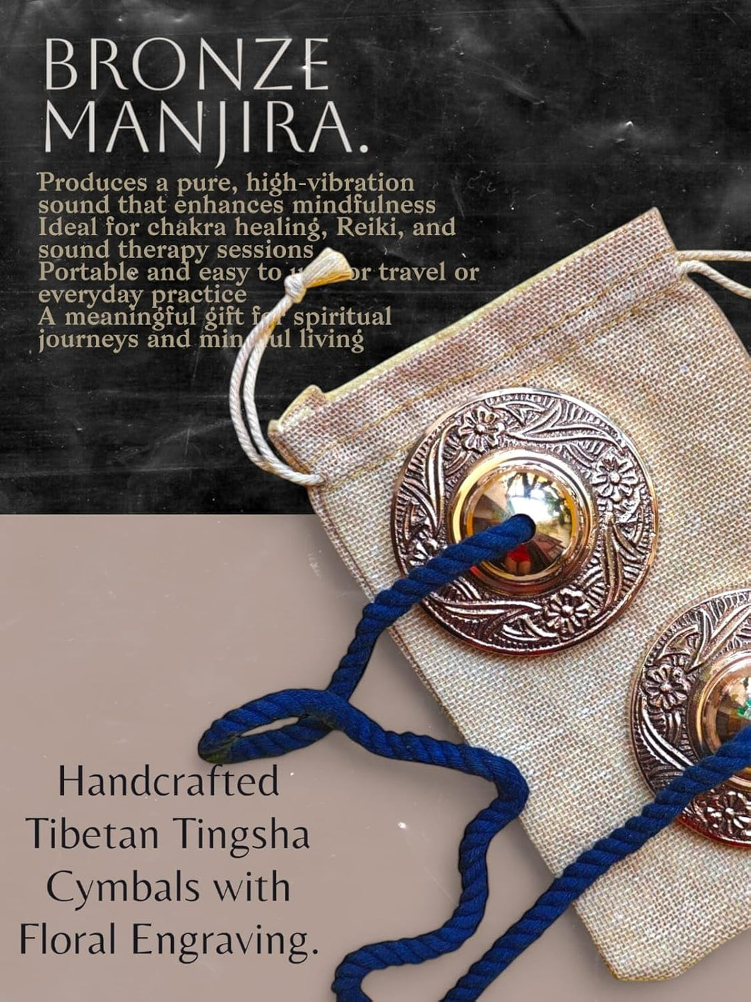 Tibetisches Tingsha aus Bronze mit Aufbewahrungstasche, Becken, Glocken, Heilung, Reiki, Klangtherap