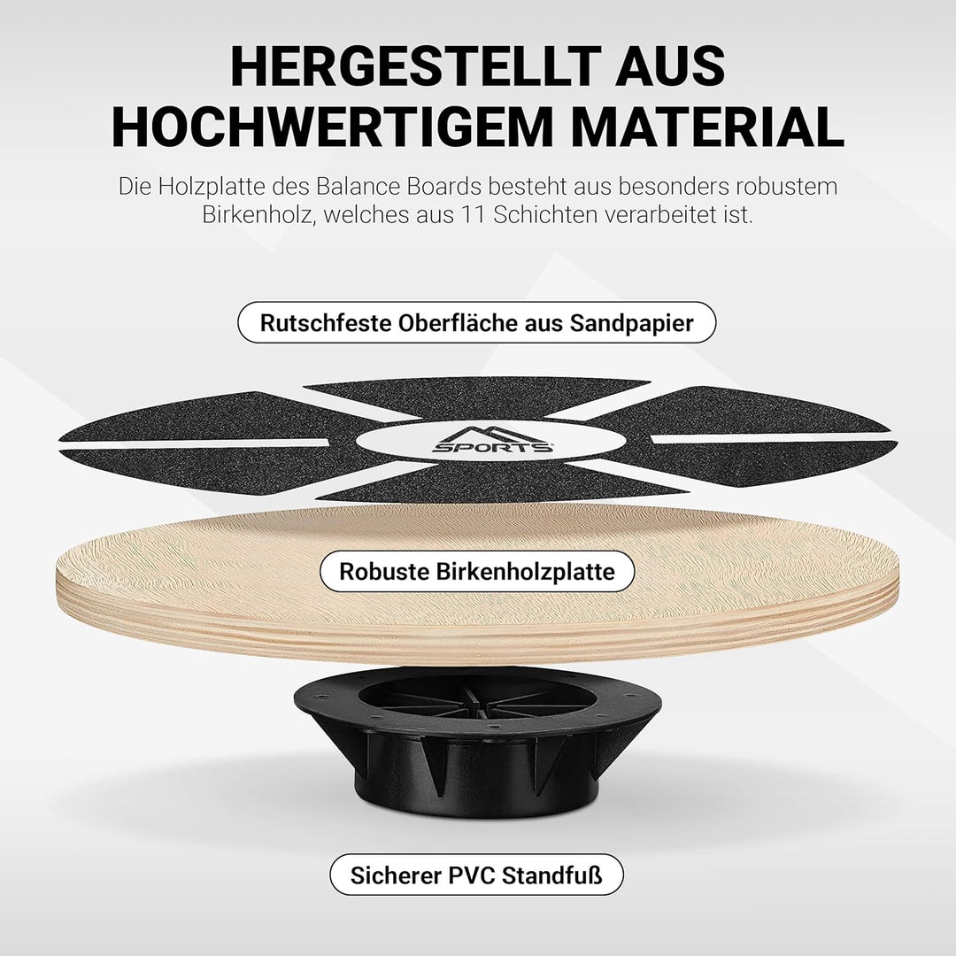 MSPORTS Balance Board aus Holz 39 cm Durchmesser inkl. Balance Übungsposter + Workout App GRATIS The