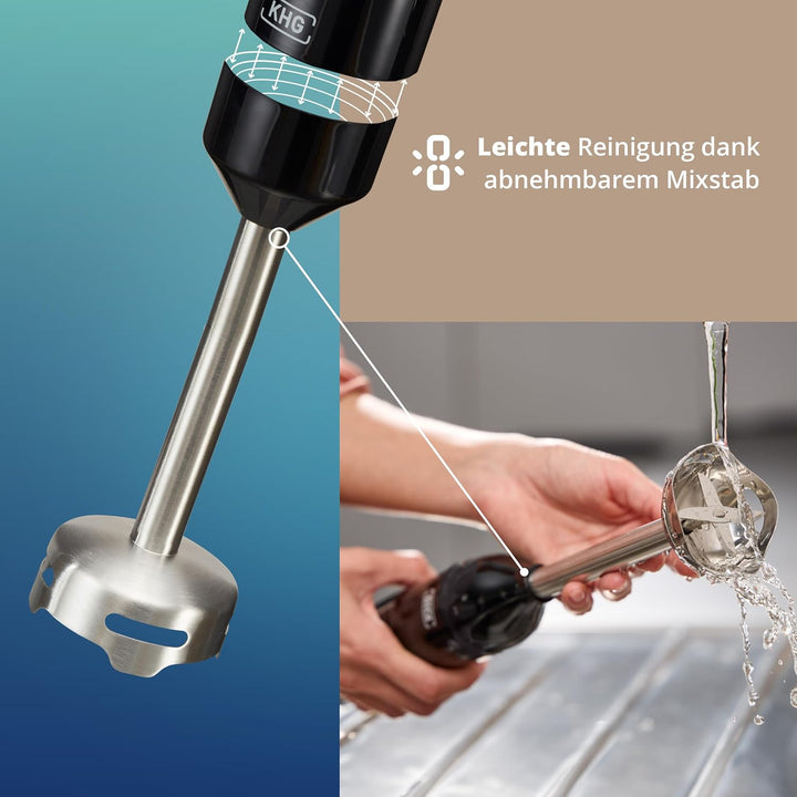KHG Stabmixer 1000 Watt mit LED-Display - 6 Geschwindigkeiten & Turbo-Funktion - Edelstahlmesser 4-f