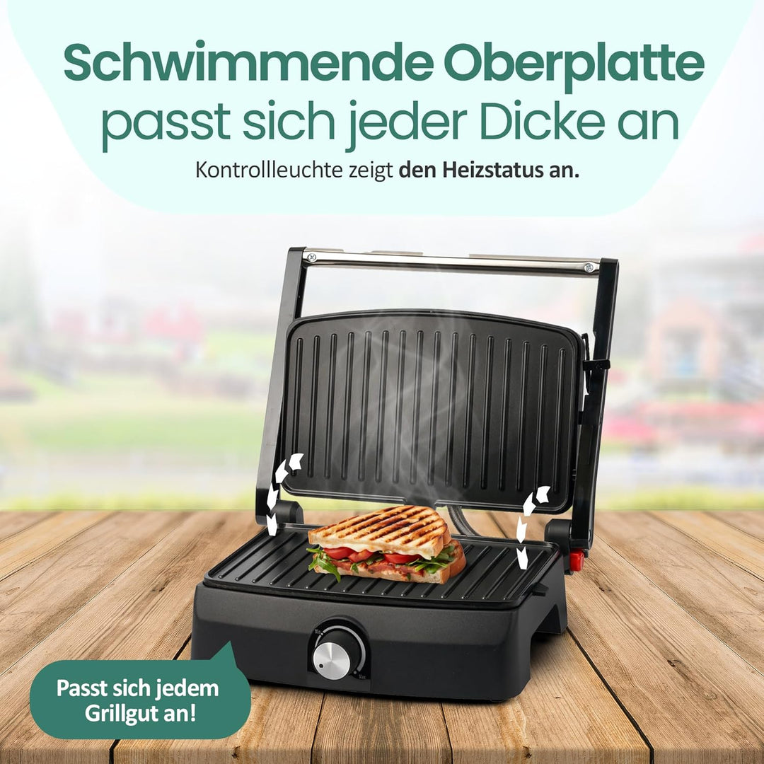 EMERIO Kontaktgrill Panini Grill Sandwichmaker Tischgrill | Grillfläche 23x14,5cm | antihaftbeschich