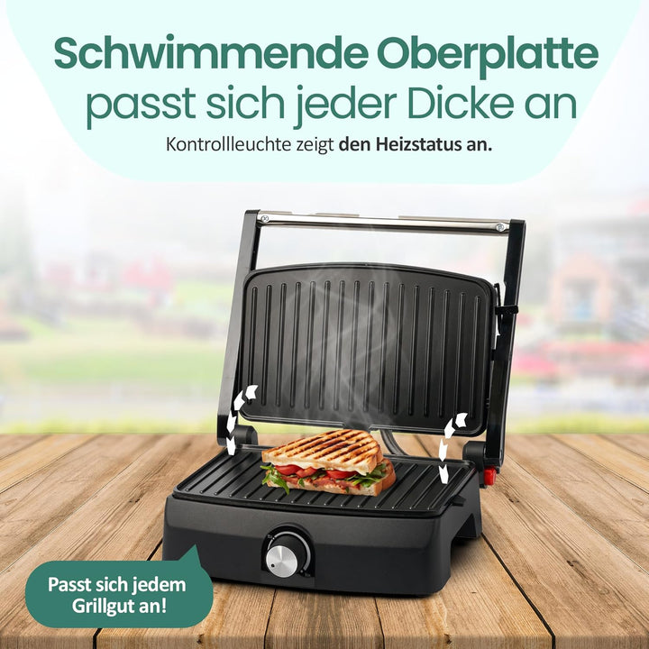 EMERIO Kontaktgrill Panini Grill Sandwichmaker Tischgrill | Grillfläche 23x14,5cm | antihaftbeschich