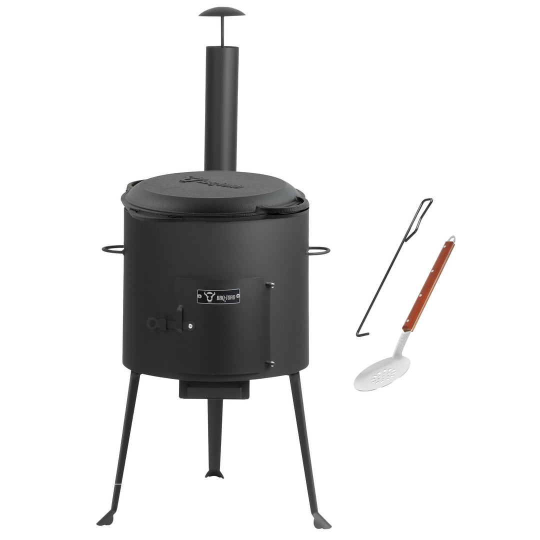 BBQ-Toro Gusseisen Kazan mit Kazan Ofen Ø 34 cm | 12,1 L Gusstopf mit Deckel, Gusseisentopf | Gulasc