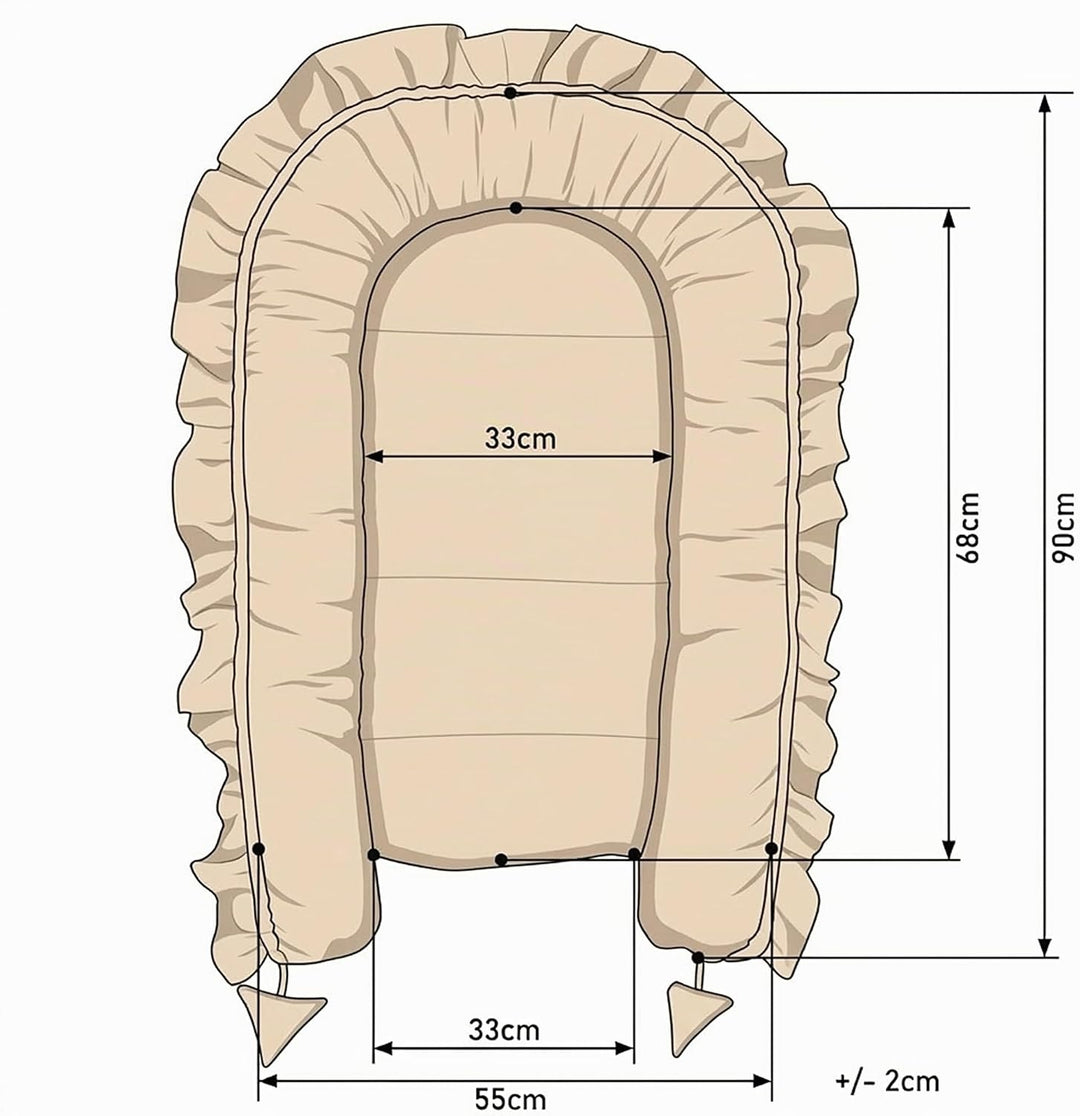 PIMKO Babynest mit rüschen Babynestchen für Baby Kuschelnest Babykokon für Säuglinge und Neugeborene