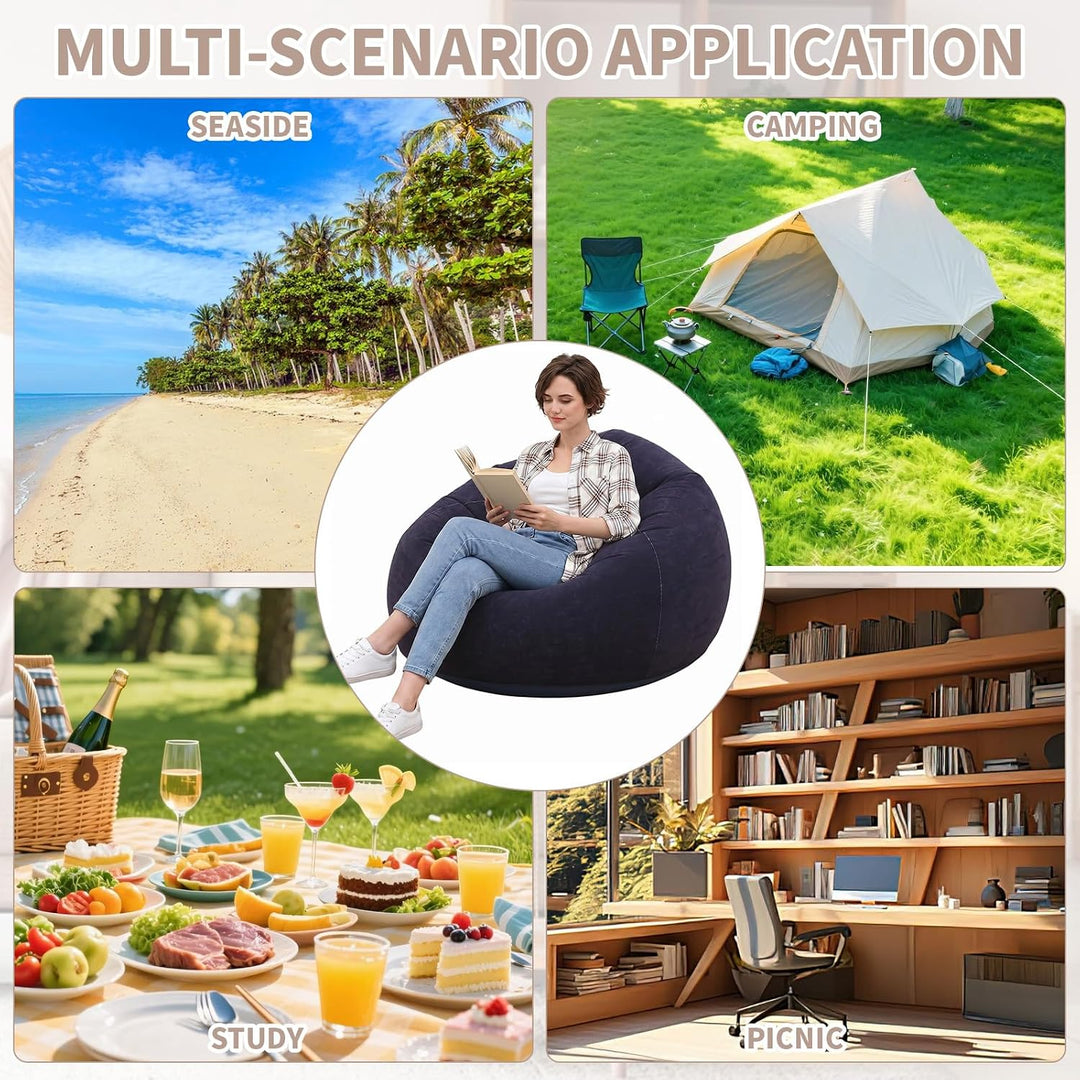 Yuragim Aufblasbarer Sitzsack mit Luftpumpe, 105x60cm Aufblasbarer Sessel Waschbar Air Sofa Bean Bag