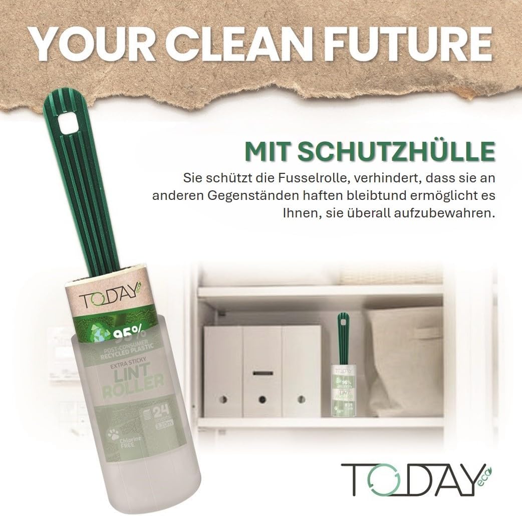 Today Eco - Fusselrolle 28 Rollen + Deckel + 2 Abroller 95% recyceltes Material - Fusselrolle Tierha
