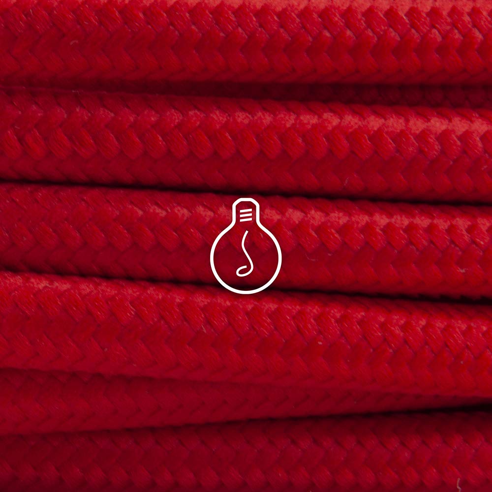 Amarcords - Textilkabel für Lampen ROT, rund, Seide, 5 Meter, mit Erdung 3x0,75 - Stoffkabel mit far