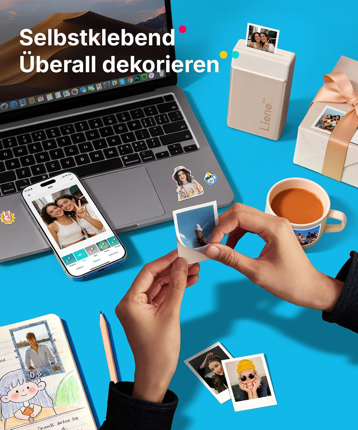 Liene Pearl N200 Pro Tragbarer Mini Fotodrucker mit Farbsublimation – Inkl. 50 selbstklebende Fotos
