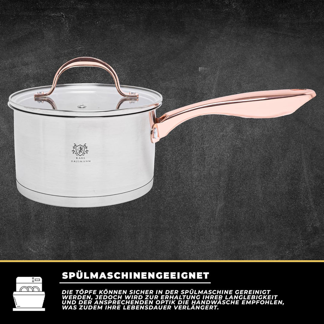 Topfset Induktion Edelstahl 3-Teilig - Kochtöpfe für Alle Herdarten - Kochtopf Set mit Glasdeckel -