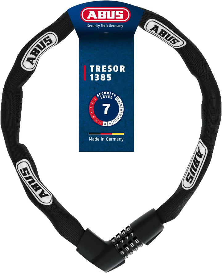 ABUS Kettenschloss Tresor 1385 – Zahlenschloss aus gehärtetem Stahl – 7 mm starke Vierkantkette – AB