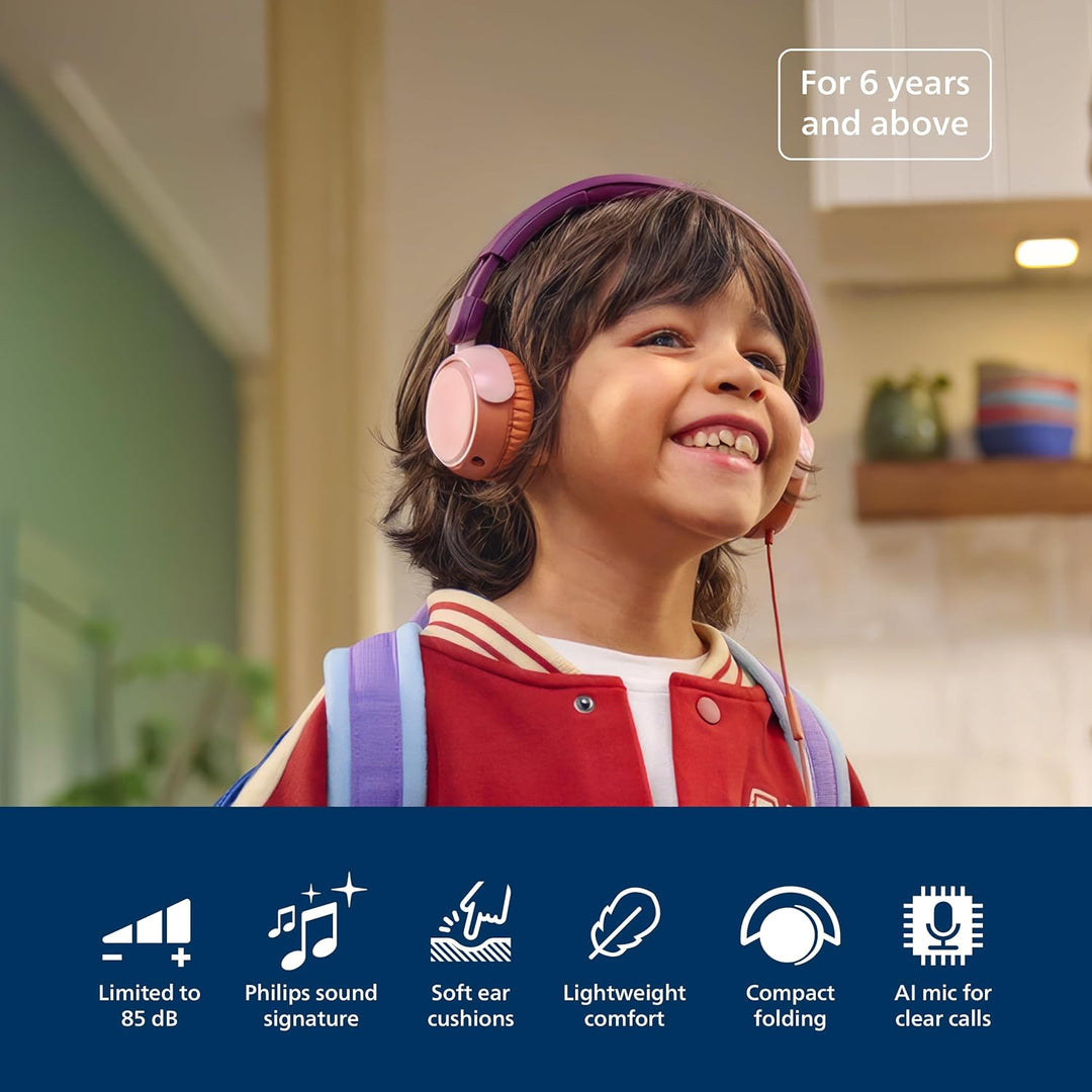 Philips TAK2000MP 2000-Serie mit kabelgebundenem ohraufliegendem Kopfhörer für Kinder, lautstärkenbe