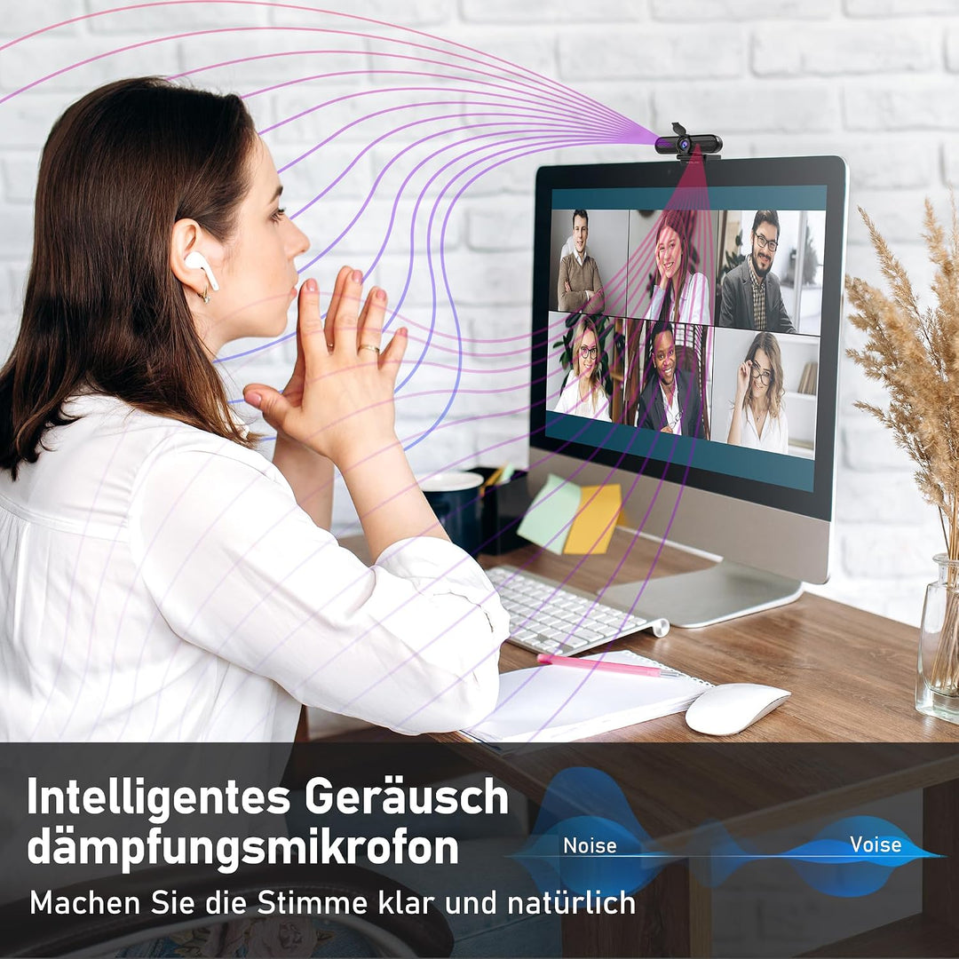 W4DS PRO Webcam 4K für PC, 30FPS Ultra HD, Kamera PC mit Autofokus und Rauschunterdrückung, 78°FOV,