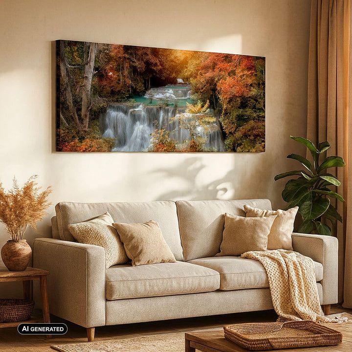 Panorama Bilder auf Leinwand 100x40cm Leinwandbild Park Wasserfall Wasser Gross Wanddeko Bild Schlaf