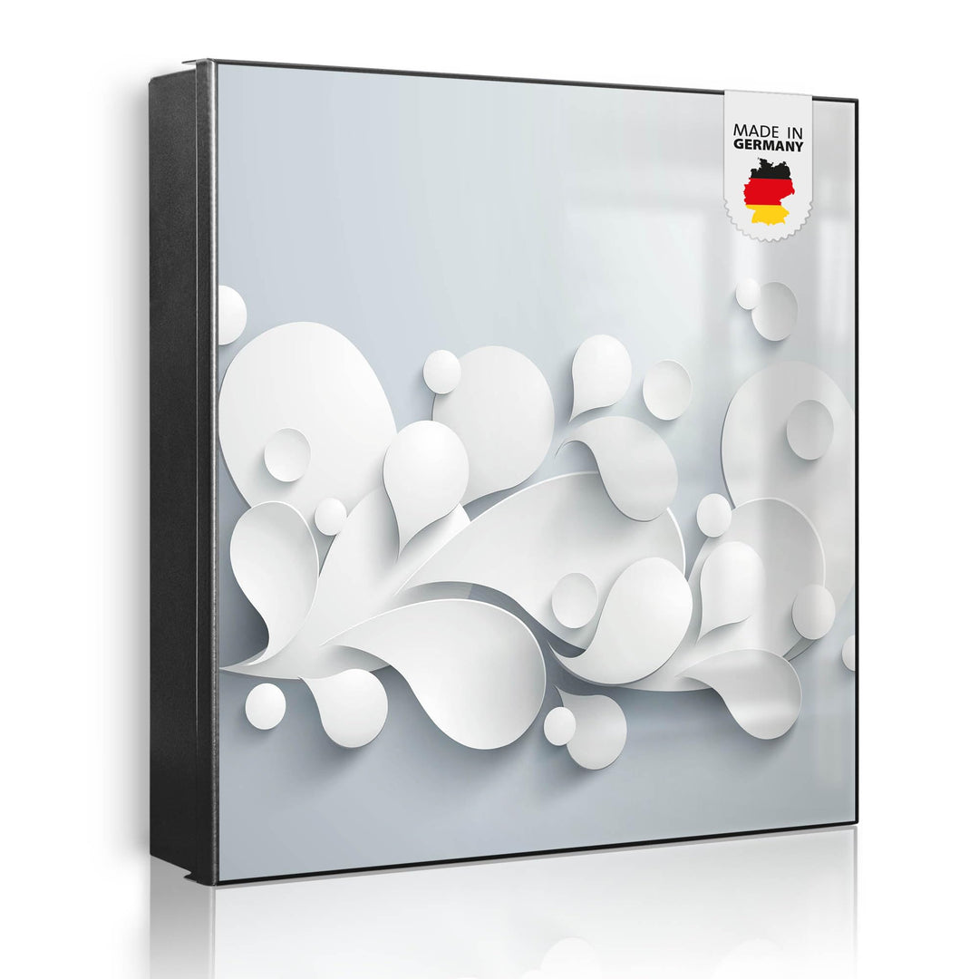 banjado® Grosser Schlüsselkasten aus Glas - Schlüsselbox 30cm x 30cm mit 50 Haken - Motiv Papiertrop