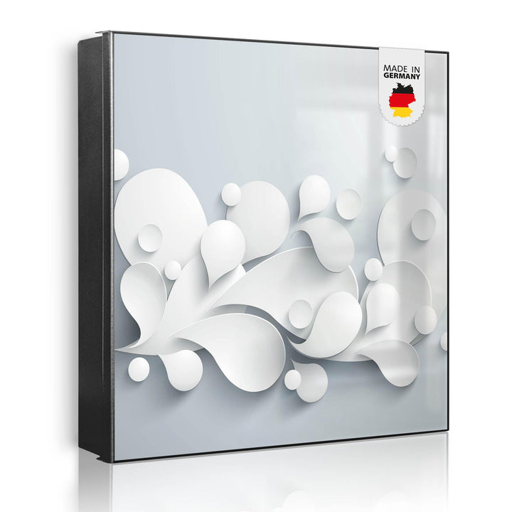 banjado® Grosser Schlüsselkasten aus Glas - Schlüsselbox 30cm x 30cm mit 50 Haken - Motiv Papiertrop