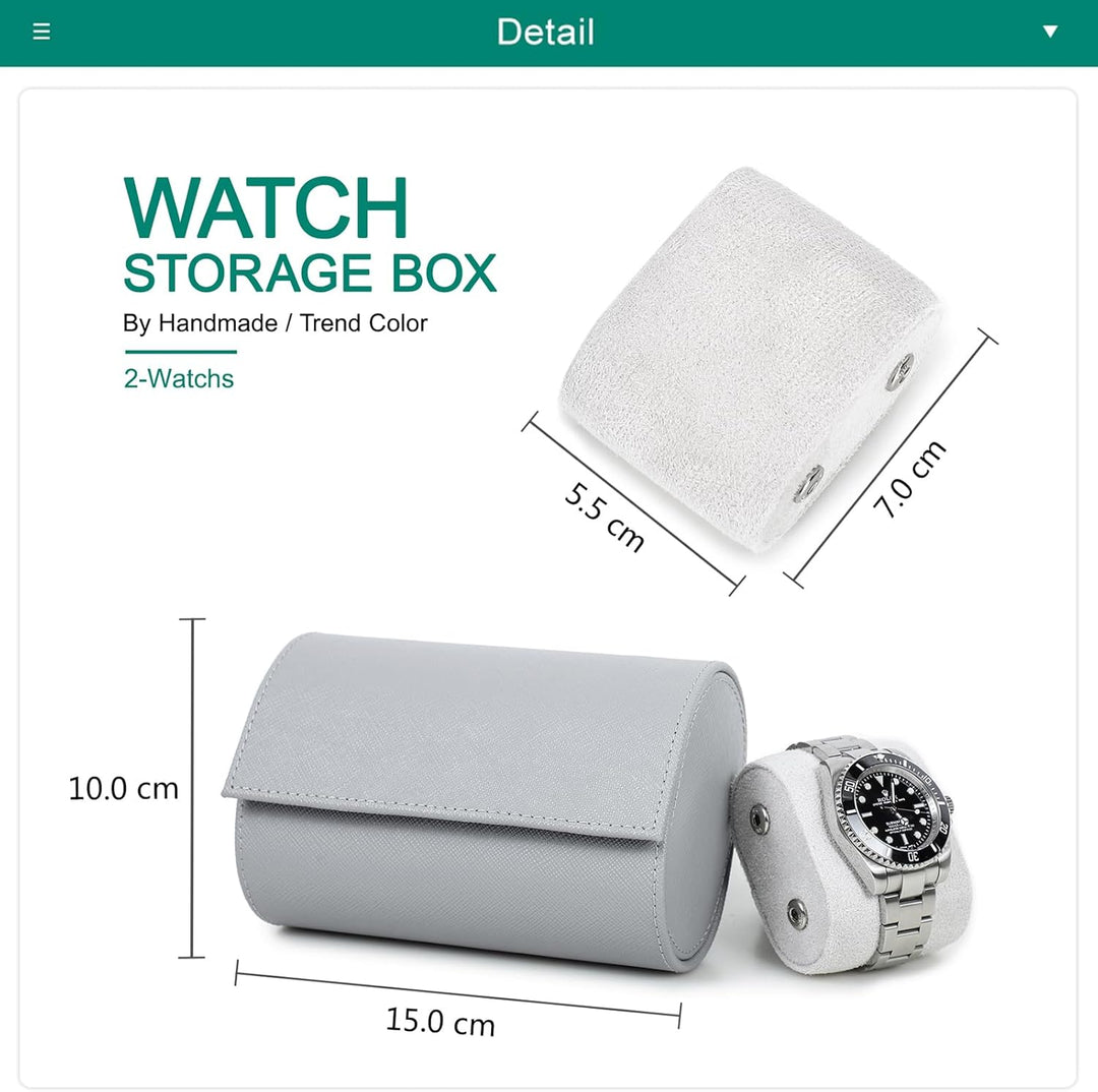 Hiram Uhrenkoffer aus echtem Leder für 2 Uhren, handgefertigt, echtes Saffiano-Leder, Reiseuhr, trag