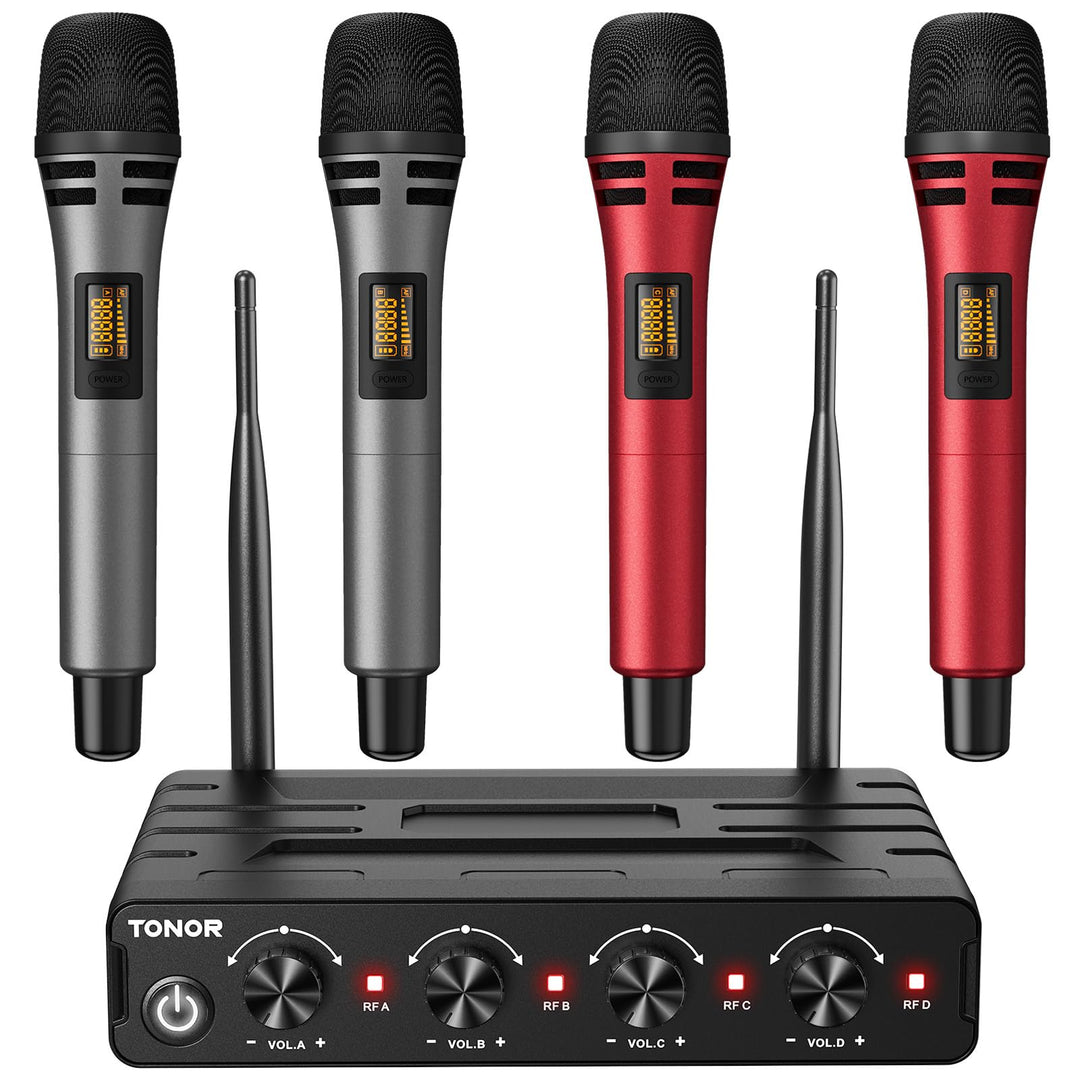 TONOR Mikrofon Kabellos Set mit 4x5 Kanälen Funkmikrofon Handmikrofon drahtlos, Wireless Microphones