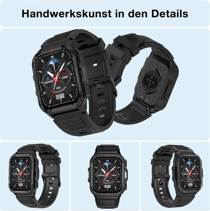 Bebinca Smartwatch Damen/Herren mit Telefonfunktion, 1,72“ HD Quadratische Touchscreen Fitness-Track