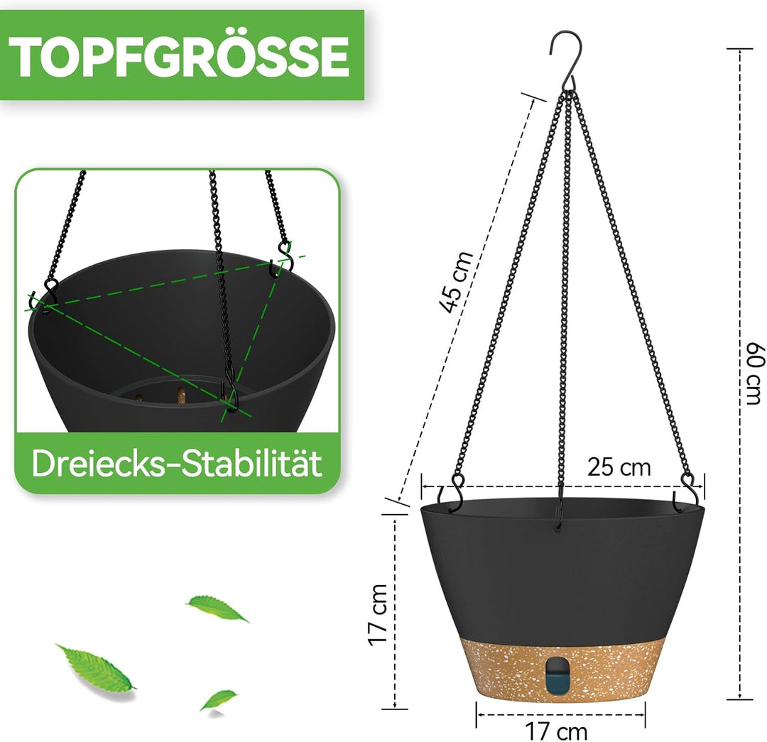 ZMTECH Hängetopf für Pflanzen, 25cm Blumentopf Ampel Hängend, Kunststoff Hänge Blumentopf mit Unters
