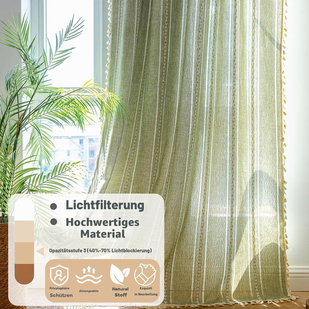 Sutuo Home Boho-Vorhänge für Schlafzimmer, Wohnzimmer, 213 cm lang, lichtfilternd, französisches Lan