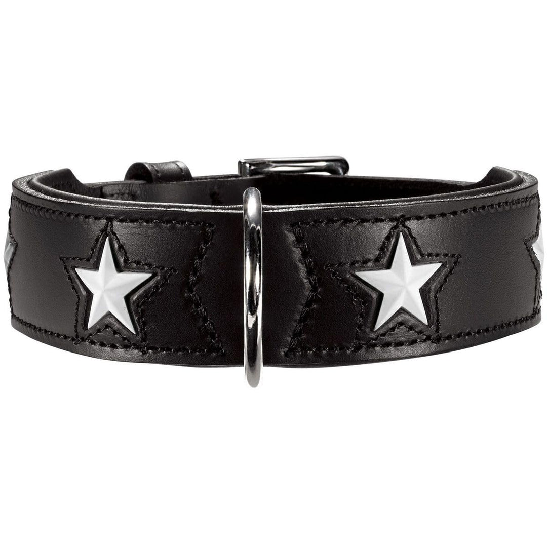 HUNTER MAGIC STAR Hundehalsband, mit Sternen, Leder, weich, 55 (M), schwarz schwarz 55 (M), schwarz