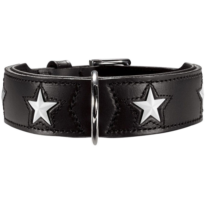 HUNTER MAGIC STAR Hundehalsband, mit Sternen, Leder, weich, 55 (M), schwarz schwarz 55 (M), schwarz