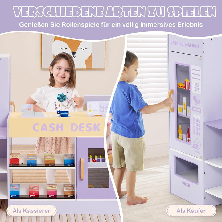 GOPLUS Kinder Kaufladen, Supermarkt aus Holz, Kaufmannsladen mit mit Kasse, POS-Automat & Verkaufsau