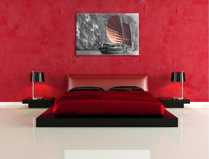 Pixxprint Segelschiff an Klippe 100x70cm Leinwandbild Wandbild Kunstdruck, 100x70