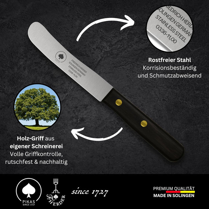 PIKAS - Solingen Messer, Thermonuss Holzgriff, Premium Buckelmesser, Küchenmesser, Frühstücksmesser,