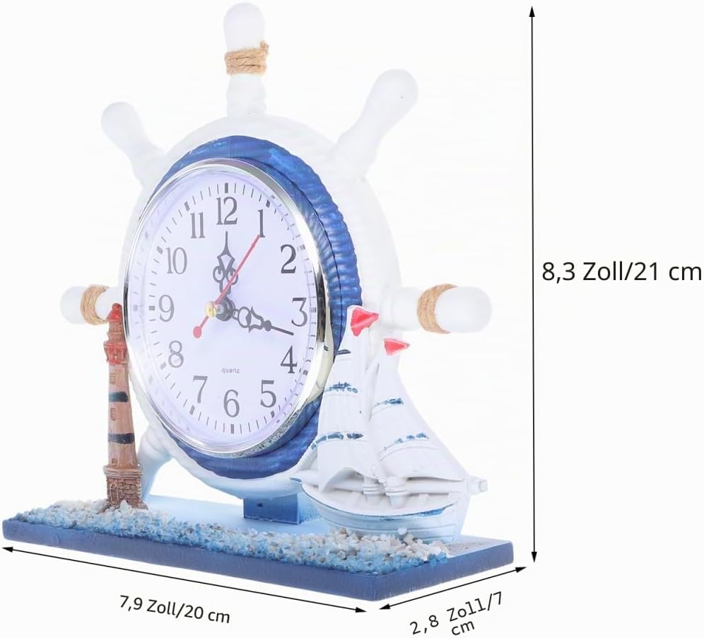 Zerodeko Leise Wanduhr Aus Holz Mit Leuchtturm Und Schiffsrad Für Dekoration Mit Strandthema