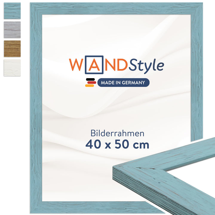 WANDStyle Bilderrahmen Strandhaus Stil 40x50cm I Farbe: Blau I Fotorahmen I rustikaler Holzbilderrah