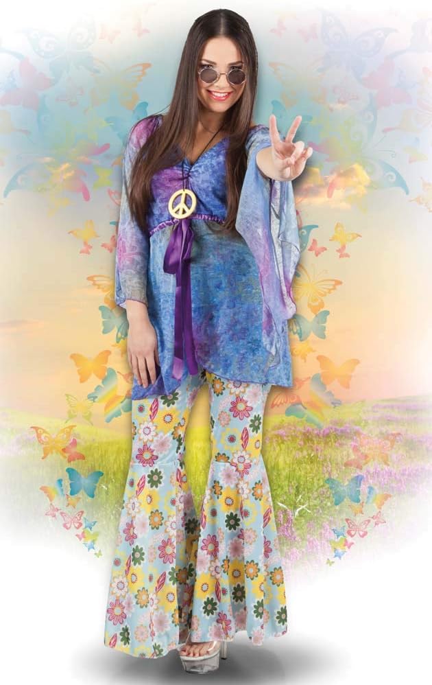 Boland - Erwachsenen-Kostüm Flower-Power Woman, Hose, Shirt und Halskette, Set, Karneval, Mottoparty