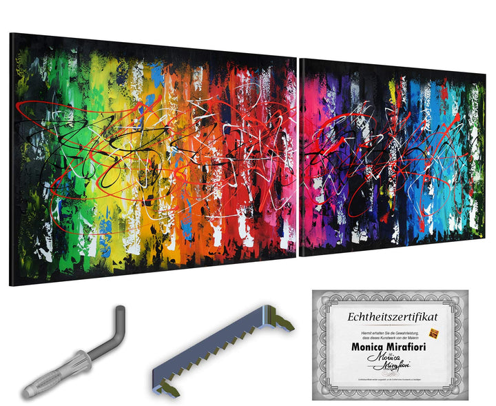 Monica Mirafiori I 100% HANDGEMALT I Gemälde Rainbow Abstract 160x60cm | Gemälde Handgemalt | Acrylg