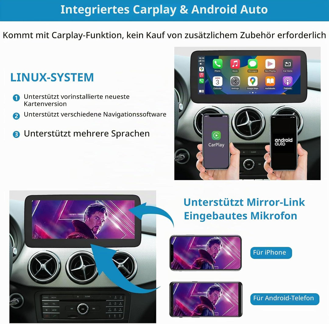 Autoradio 12,3 Zoll Touchscreen für 2015-2018 Mercedes Benz B-Klasse W246 mit NTG 5,0/5,1/5,2, unter