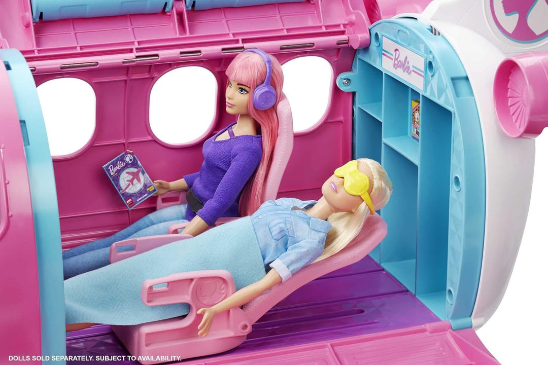 Barbie Flugzeug Dream Plane (ohne Barbie Puppe), mit beweglichen Räder und 15x Barbie Zubehör, in ro