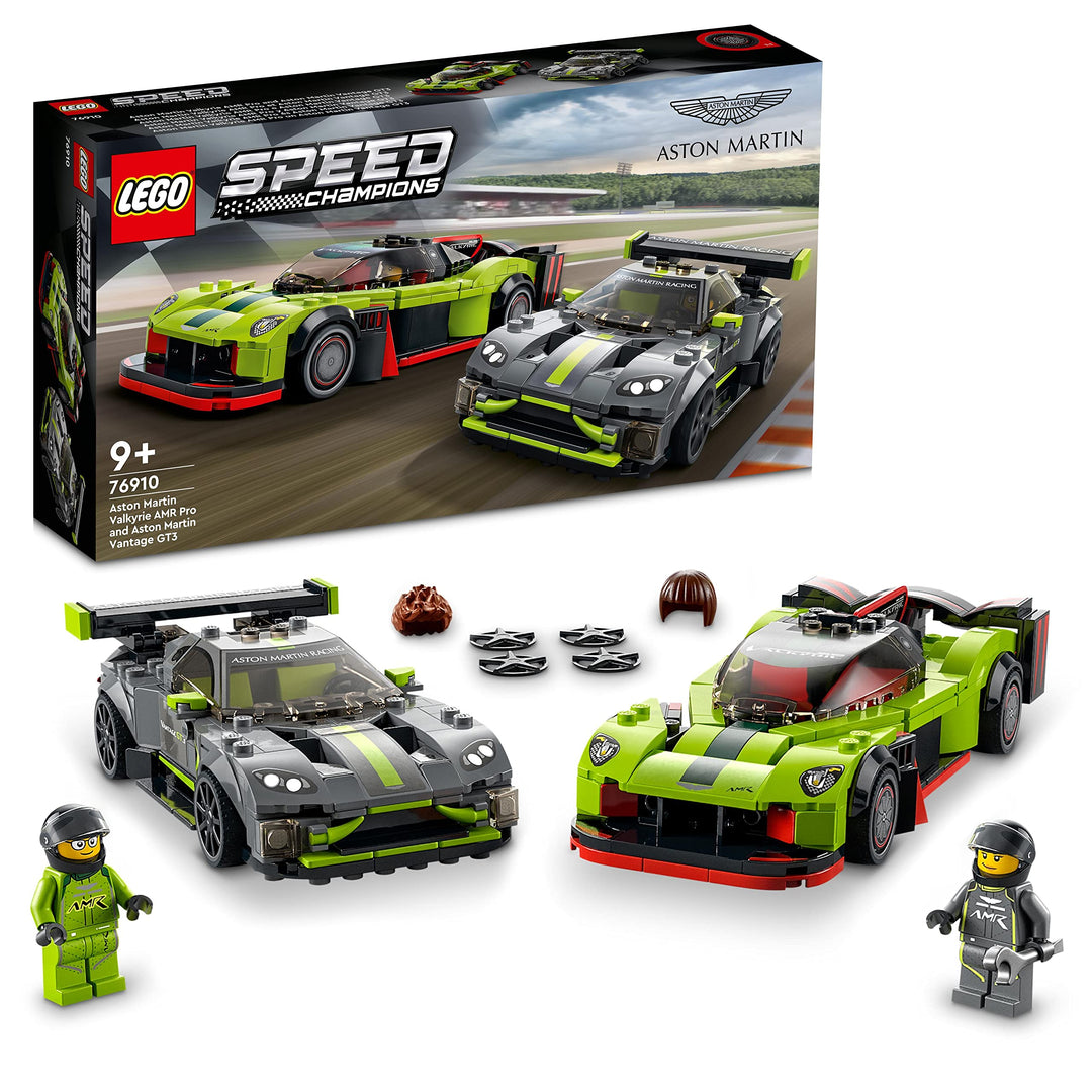 LEGO 76910 Speed Champions Aston Martin Valkyrie AMR Pro & Vantage GT3, Bausatz mit 2 Rennwagen, Mod