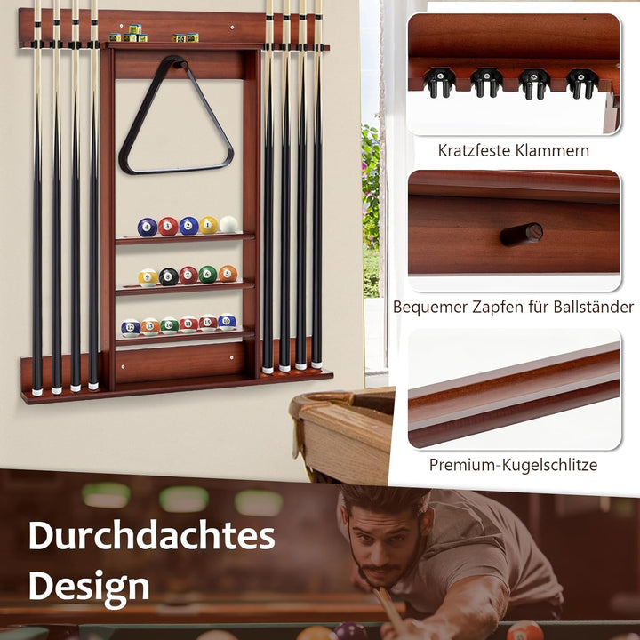 GOPLUS Billardständer, Pool Queue Halter aus Kiefernholz mit 8 Queue-Stifte, 3-stufig, Ball Rack Hal
