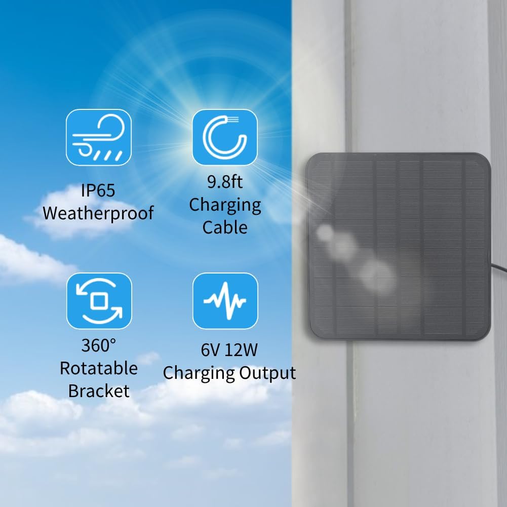 für Ring Solar Panel, 12 W Solar Panel Kamera Ladegerät für Ring für Kamera für Stick Up Cam Akku 2.