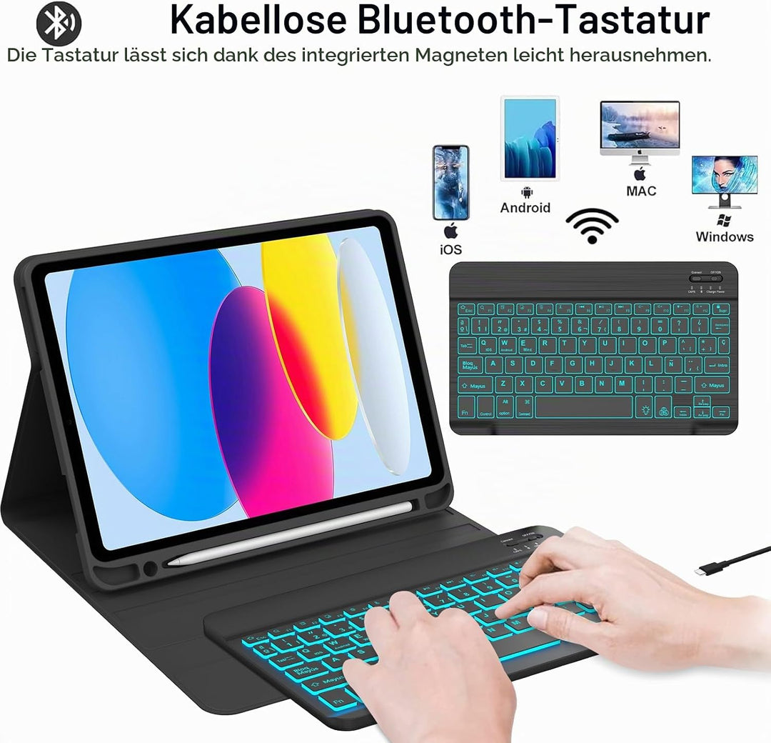 IVEOPPE Hülle mit Tastatur für iPad A16 11 Generation 2025/10 Generation 2022, Bluetooth Magnetische