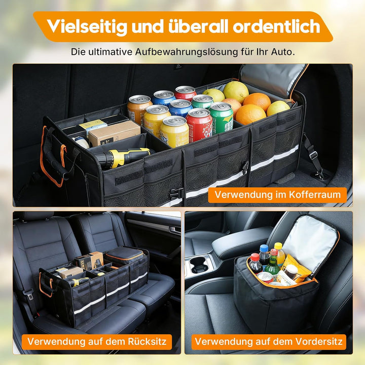 Storystore Kofferraum Organizer mit Deckel, Extra Grosser 92L Kofferraumtasche mit Kühltasche, Zusam
