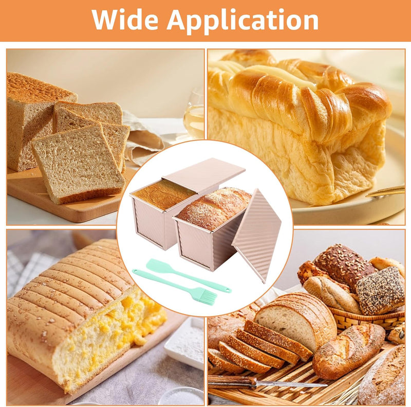 WOPPLXY Kastenform Brot mit Deckel, Spachtel und Ölbürste, Antihaft 550g Brotbackform aus Kohlenstof