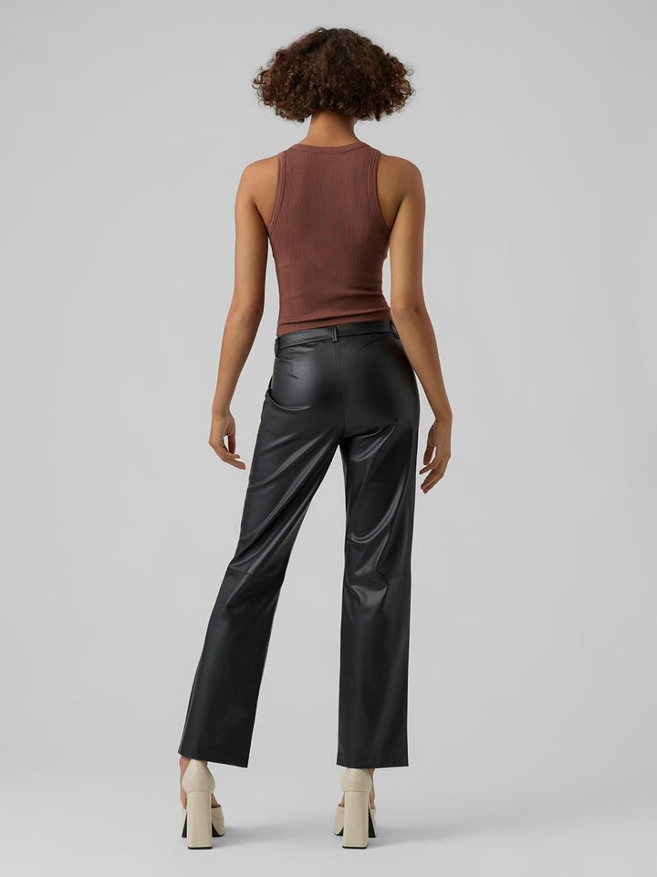 VERO MODA Female Hose in Lederoptik VMZAMIRAOLYMPIA Mittlere Taille Hose XL / 34L Schwarz, XL / 34L
