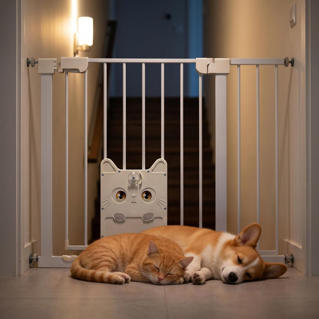 UISEBRT Türschutzgitter Treppengitter ohne Bohren mit grosser Katzenklappe für Breiten 95-105 cm,180