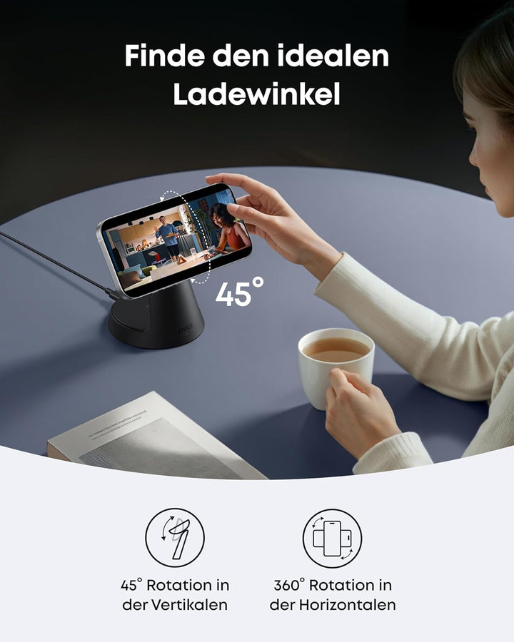 Anker MagGo 3-in-1 15W MagSafe kompatibles Ladegerät, iPhone Induktive Ladestation, Qi2-zertifiziert