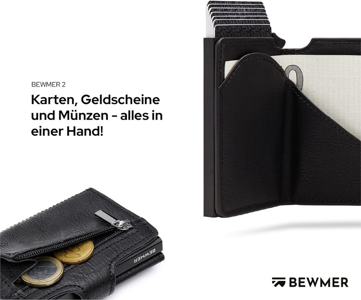 BEWMER 2 Shielded | Herren und Damen Slim Wallet mit RFID-Schutz Anti-Cloning | Kartenetui mit Münzf