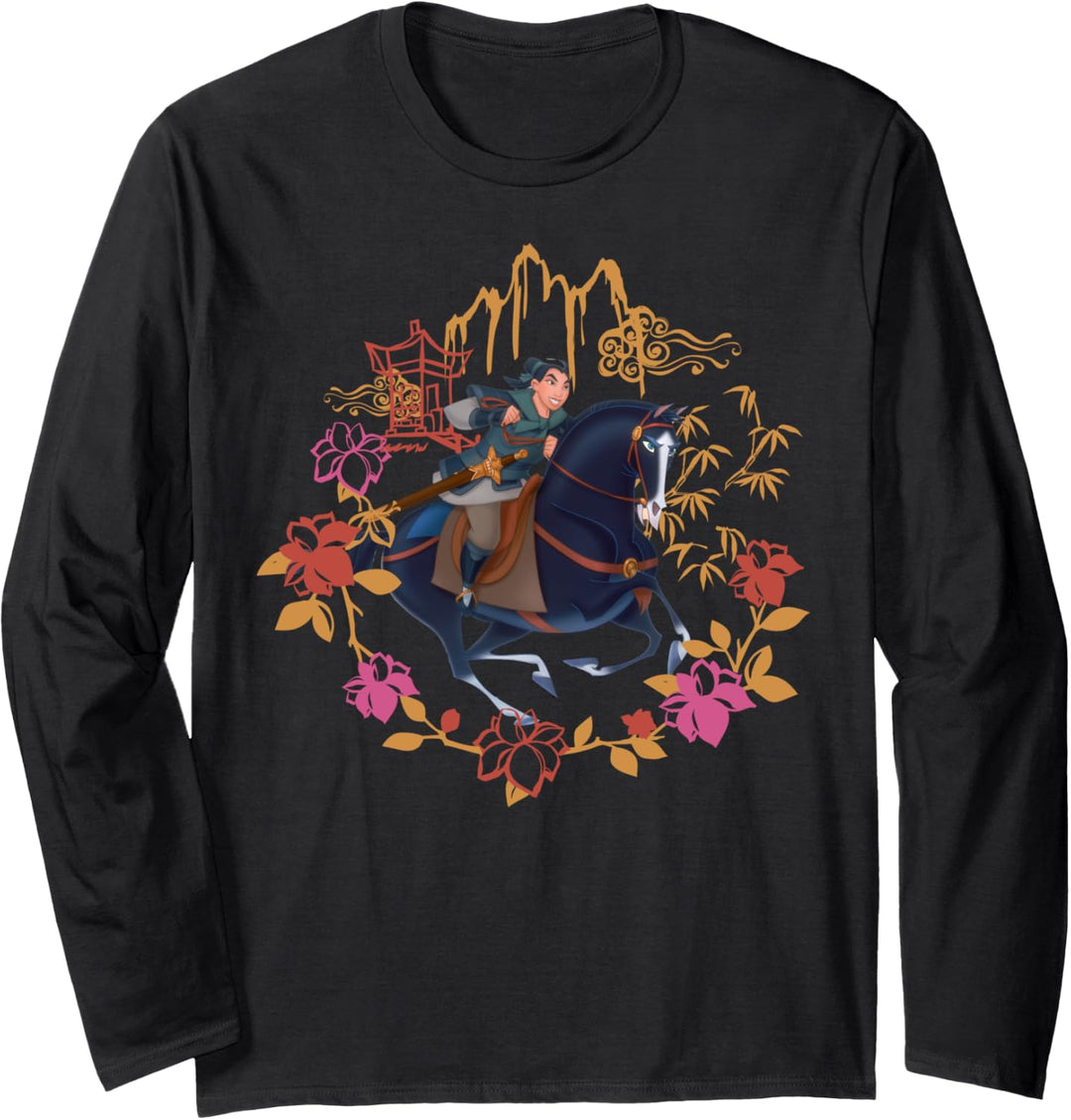 Disney Mulan And Khan Floral Circle Portrait Langarmshirt