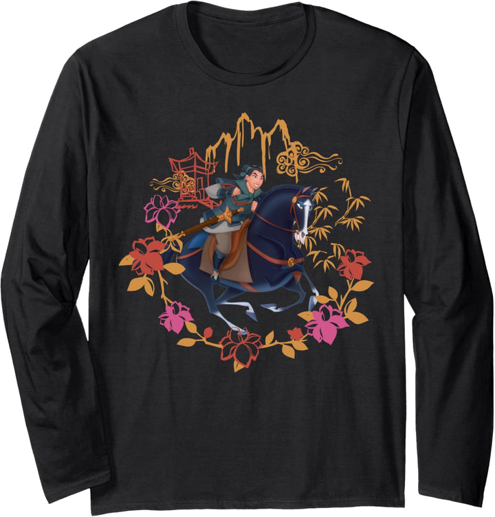 Disney Mulan And Khan Floral Circle Portrait Langarmshirt