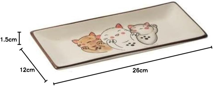 Bowltiful Japanischer Stil Keramik Sushi Servierplatten Rechteckige Sushi Teller (Fortune Cat)