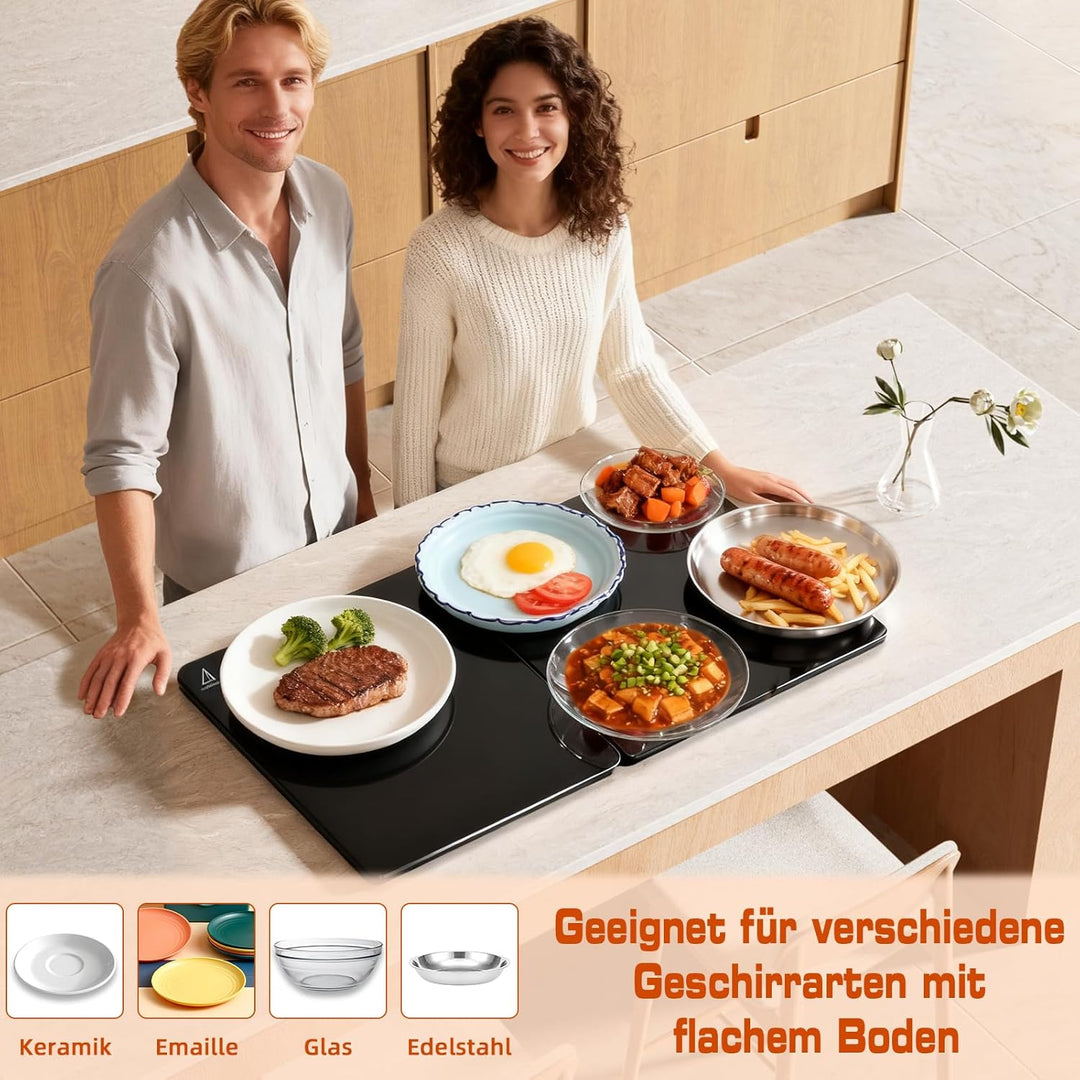 Elektrische Warmhalteplatte für Speisen, Speisenwärmer mit Temperaturregelung & Sicherheitsfunktion,