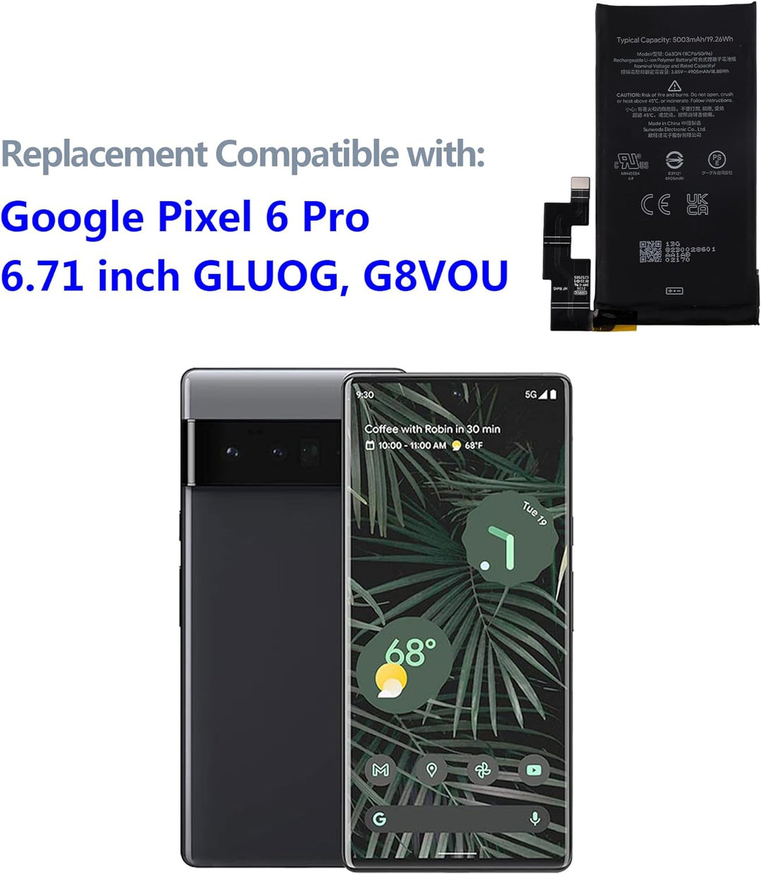 Swark G63QN Akku Kompatibel mit Google Pixel 6 Pro GLUOG, G8VOU with Tools