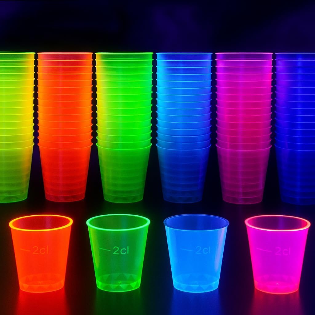 MATANA 300 Bunte Schnapsgläser aus Plastik, 3cl - Pinnchen Kunststoff, Neon Shotgläser, Shot Becher,
